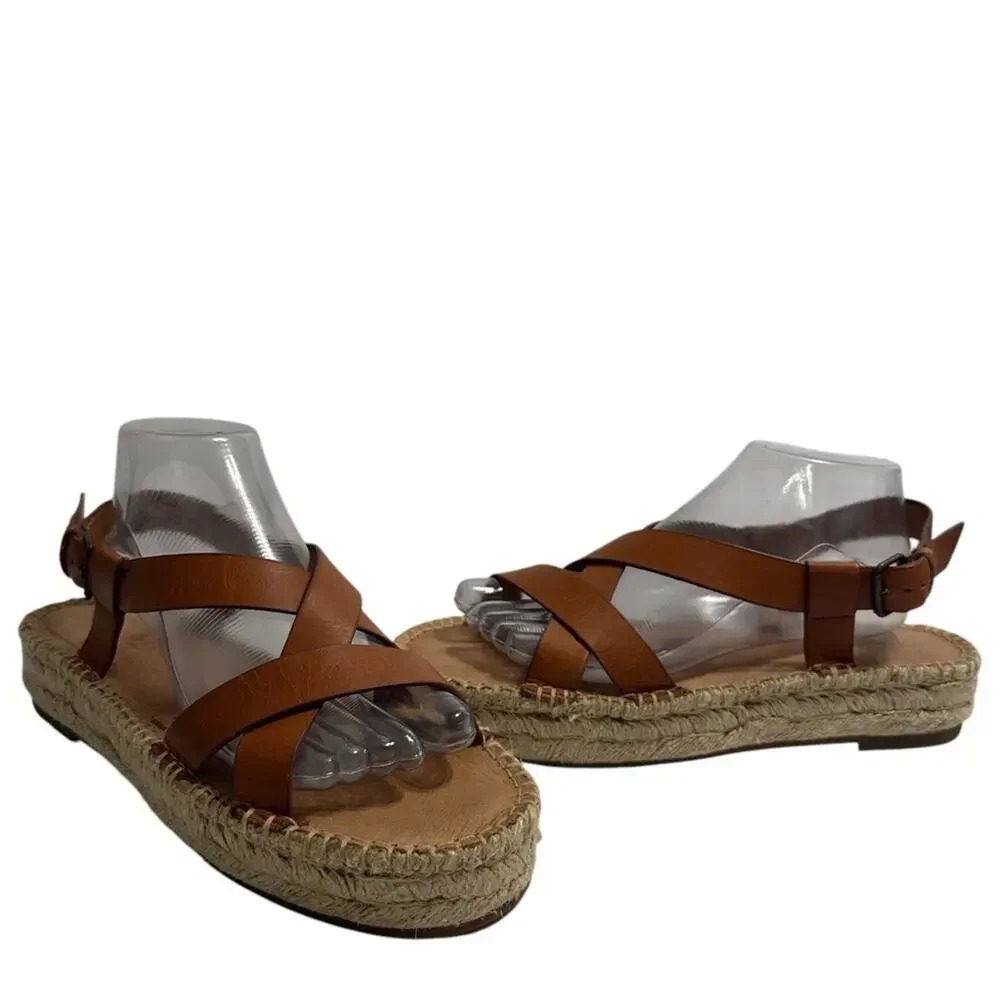 Madewell the Malia Espadrille Sandals US 9.5 Caramel Strappy Leather Platform